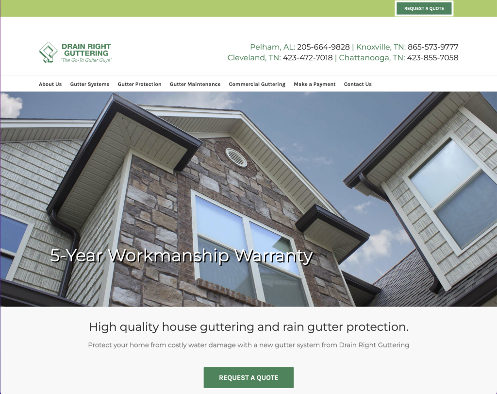Home services website design & maintenance for Drain Right Guttering