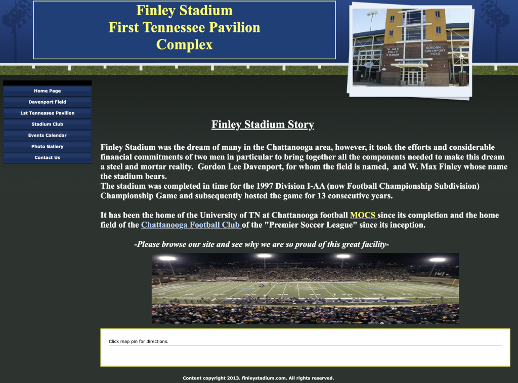Screenshot: Finley Stadium website (before)
