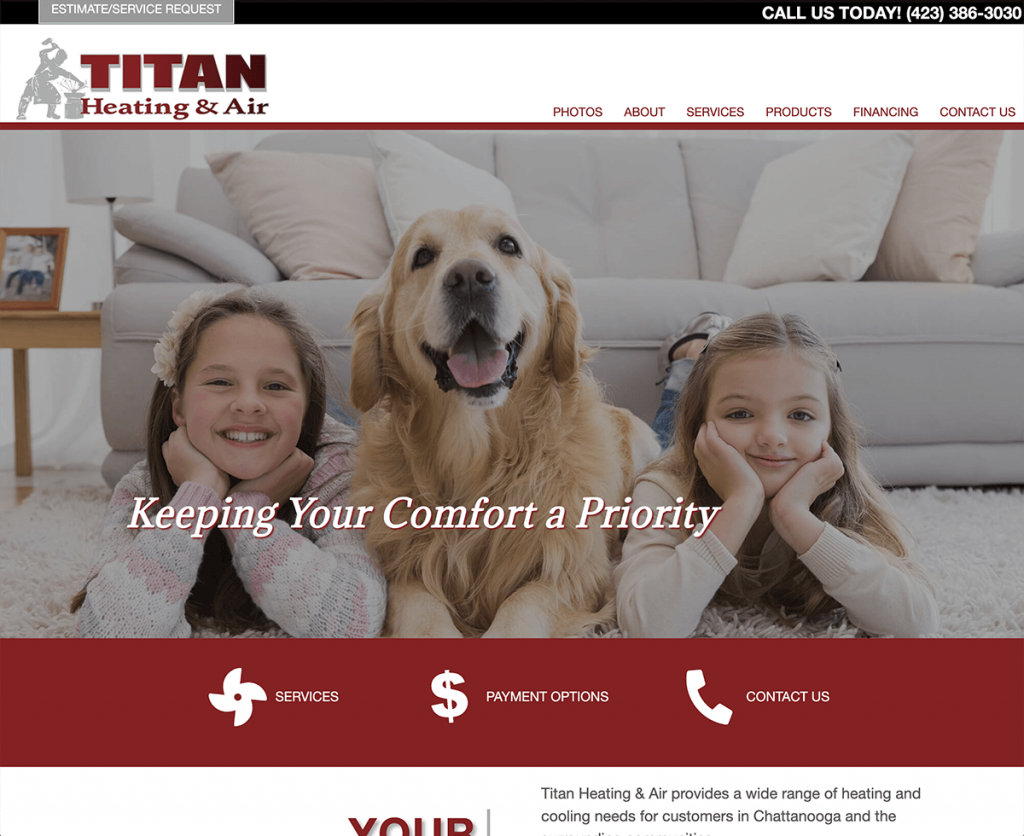 HVAC website design service for Titan Heating & Air